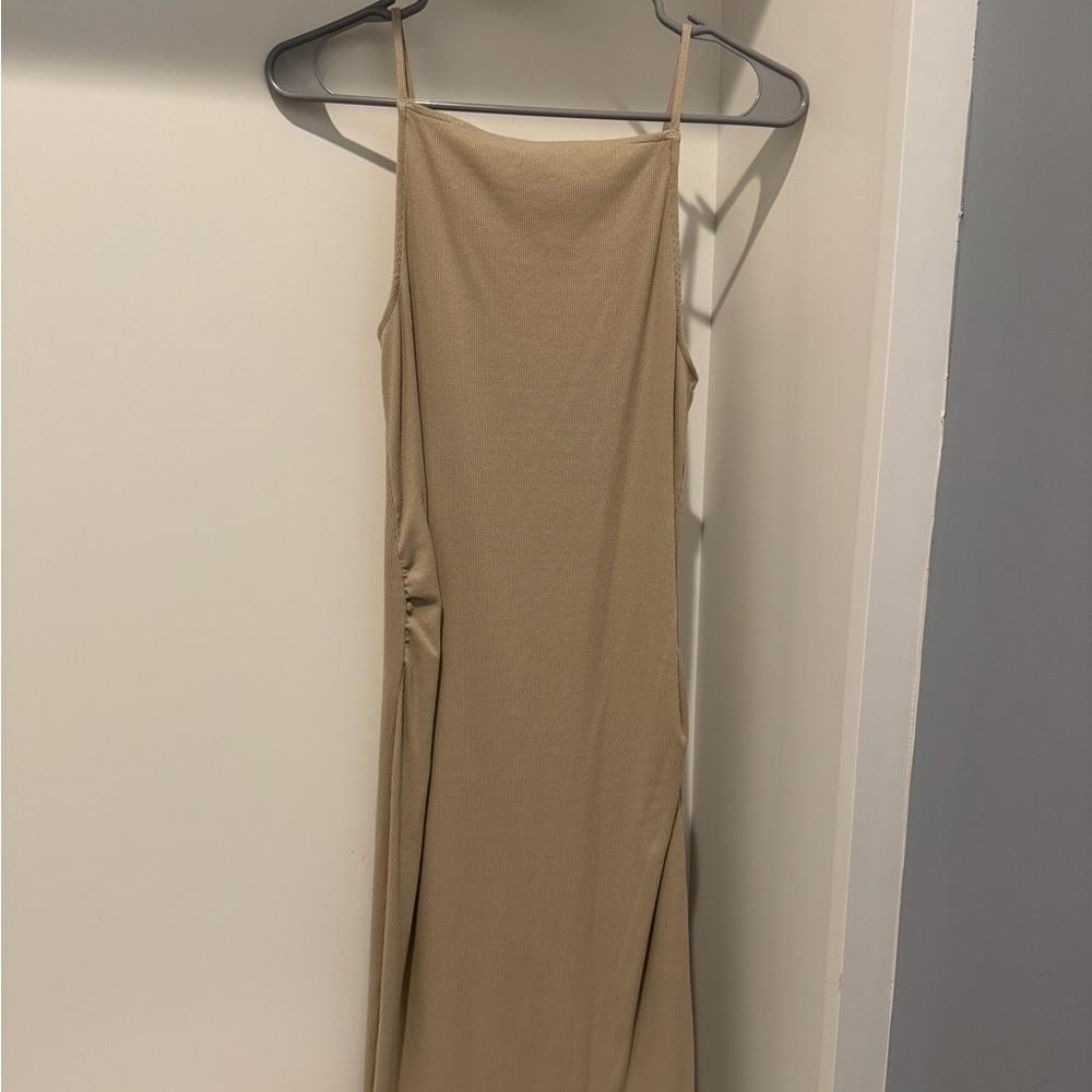 Sleeveless Tan Maxi Slip Maternity Dress